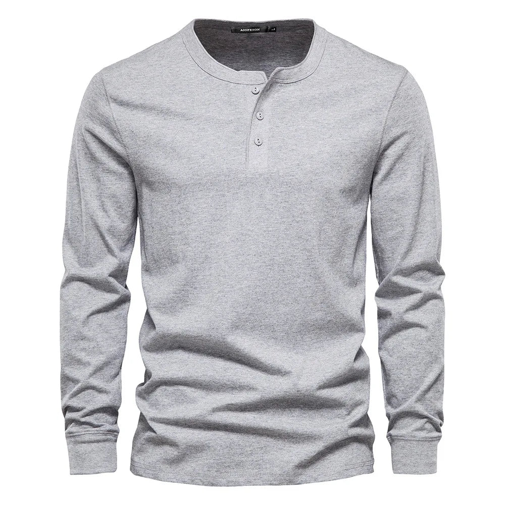 T-shirt pour homme à manches longues et col sans collet pour un style décontracté et élégant