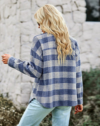 Chemisier à carreaux bleu à coupe décontractée pour femmes - Flanelle surdimensionnée pour un style décontracté chic