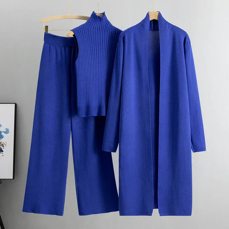 Élégant ensemble de vêtements d'intérieur 3 pièces en tricot pour femmes, pour un confort et un style ultimes