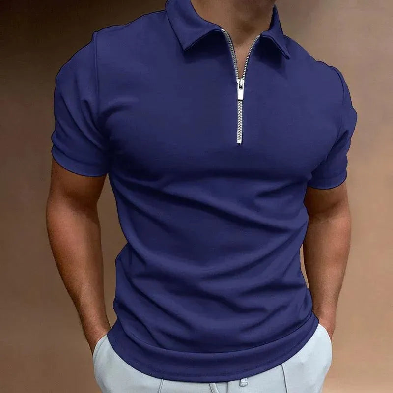 Polo slim pour hommes avec fermeture à glissière - manches courtes respirant style décontracté