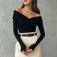 Top élégant à manches longues et épaules pour femmes - Blouse attachée stylée