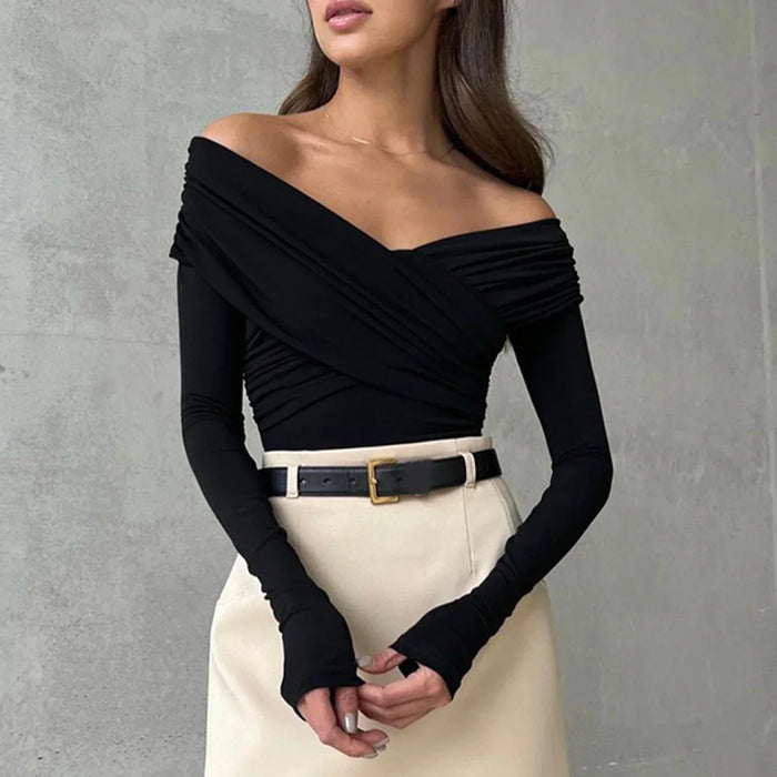 Top élégant à manches longues et épaules pour femmes - Blouse attachée stylée