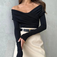 Top élégant à manches longues et épaules pour femmes - Blouse attachée stylée
