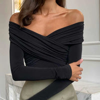Top élégant à manches longues et épaules pour femmes - Blouse attachée stylée