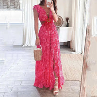 Robe Décolleté V à fleurs imprimée - Élégance séduisante et style tendance