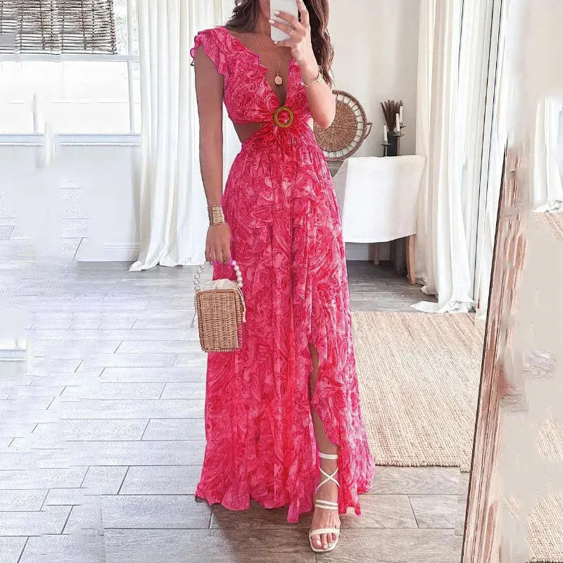 Robe Décolleté V à fleurs imprimée - Élégance séduisante et style tendance