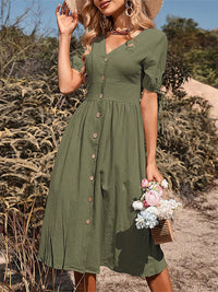 Robe élégante en coton à col en V pour le printemps/été - Confort et style avec Annelies