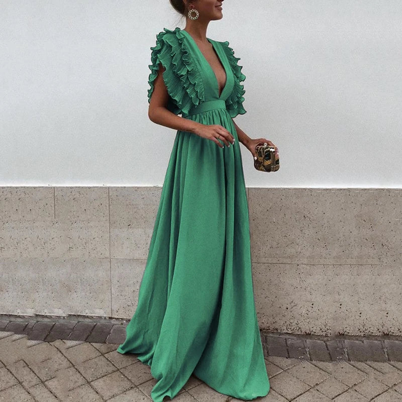 Stylish Bernatte Maxi Evening Dress with Ruffles - Elegant and Chic Festal Outfit