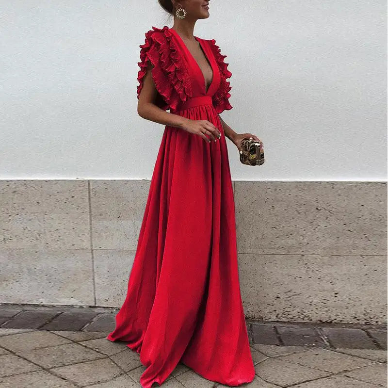 Stylish Bernatte Maxi Evening Dress with Ruffles - Elegant and Chic Festal Outfit