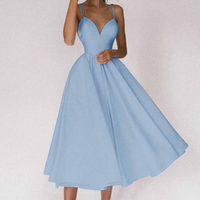Robe de soirée féminine - Encolure en V plongeante - Silhouette en A - Élégant midi longueur
