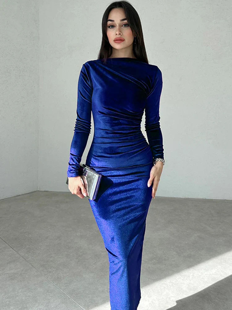 Robe bodycon chic à manches longues pour femmes - longueur mi-longue extensible avec détails froncés pour un look élégant