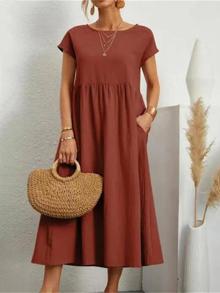 Robe en coton vintage orné avec col en O - Brenda