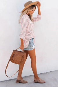 Chemise rayée à manches longues pour femmes - look décontracté élégant et polyvalent