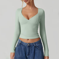 Élégante manche longue à col en V pour femmes - Parfaite pour toutes les occasions