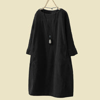 Robe en velours côtelé pour femme - Coupe décontractée - Longueur genou - Manches 3/4 - Style minimaliste élégante