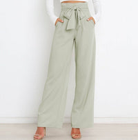 Pantalon à jambe large pour femmes, avec un nœud élégant et une taille haute - parfait pour un look de bureau décontracté et branché.