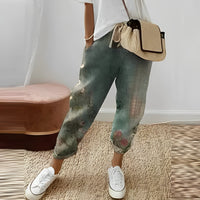 Pantalon élégant à imprimé feuilles de bohème pour femmes - pantalon décontracté vert frais pour un look décontracté