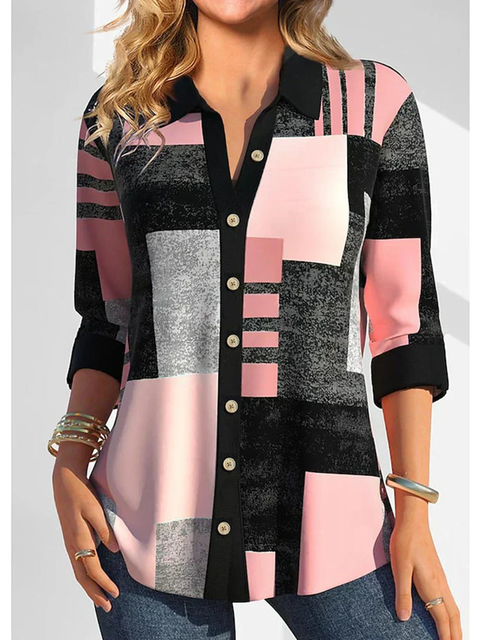 T-shirt graphique élégant pour femmes - blouse moderne noire et rose pour un look branché