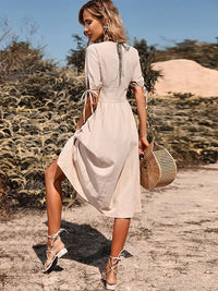 Robe élégante en coton à col en V pour le printemps/été - Confort et style avec Annelies
