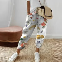 Pantalon élégant à imprimé feuilles de bohème pour femmes - pantalon décontracté vert frais pour un look décontracté