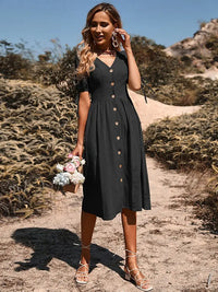 Robe élégante en coton à col en V pour le printemps/été - Confort et style avec Annelies