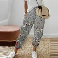 Pantalon élégant à imprimé feuilles de bohème pour femmes - pantalon décontracté vert frais pour un look décontracté