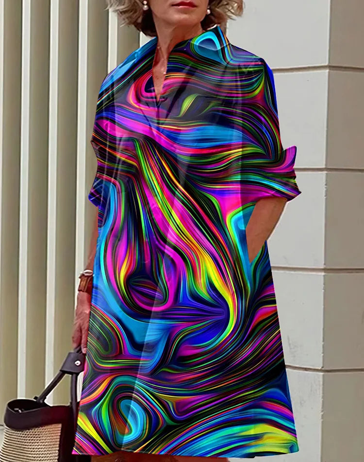 Robe Vintage à Coupe A Élégante en Mélange de Coton Style Rétro