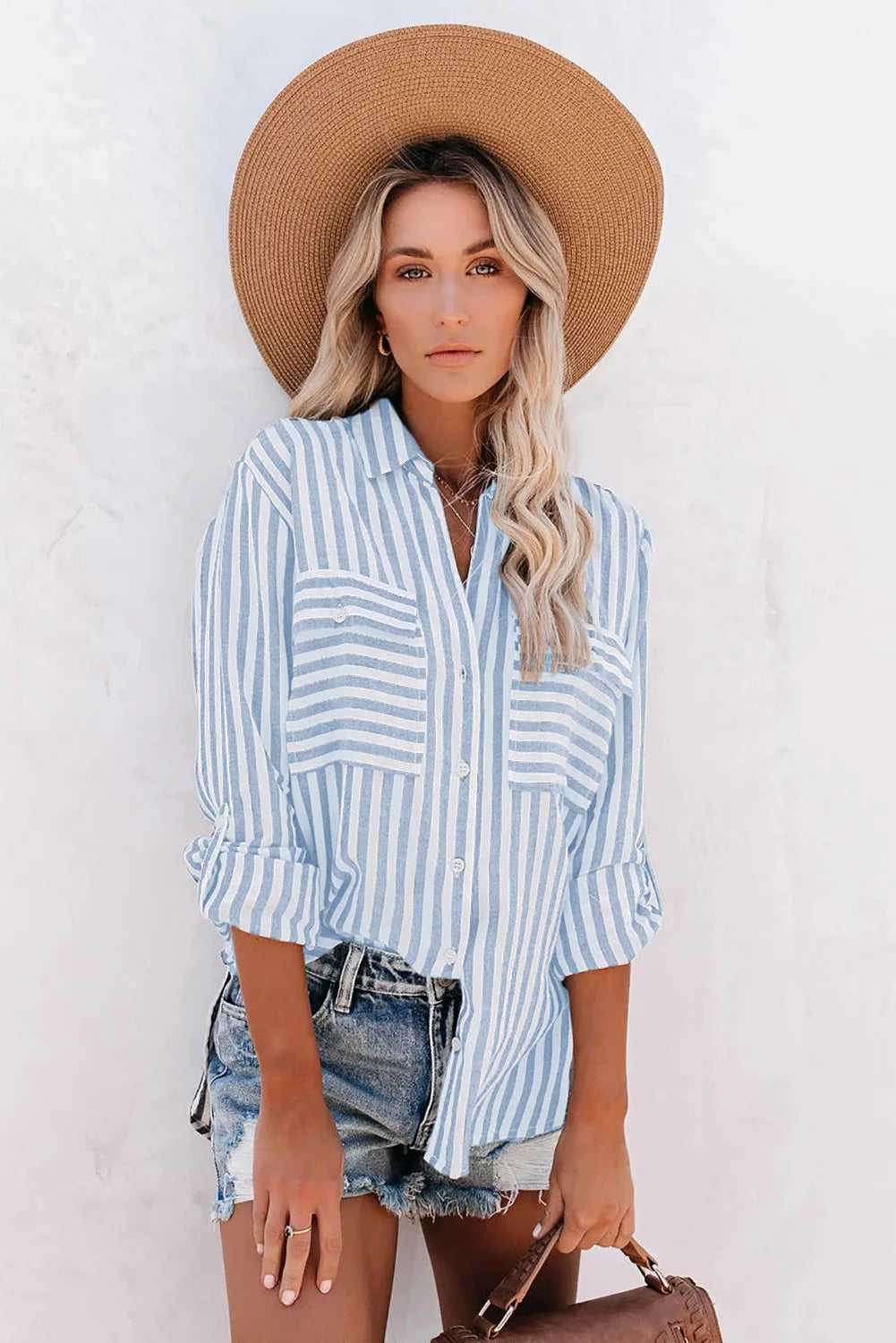 Chemise rayée à manches longues pour femmes - look décontracté élégant et polyvalent