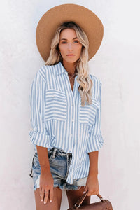 Chemise rayée à manches longues pour femmes - look décontracté élégant et polyvalent