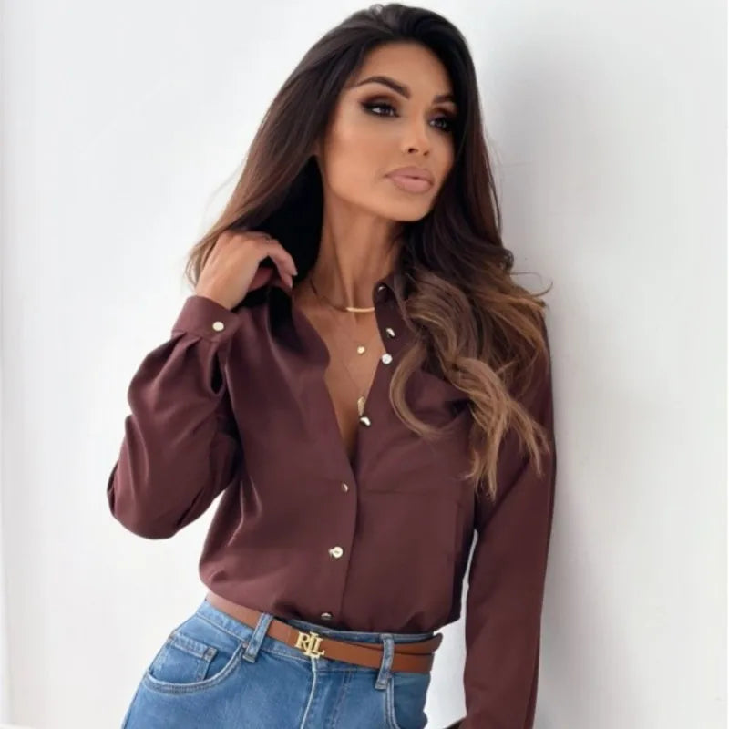 Élégante blouse à manches longues pour femmes - tenue de bureau élégante et polyvalente en tissu doux et léger