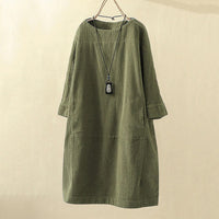 Robe en velours côtelé pour femme - Coupe décontractée - Longueur genou - Manches 3/4 - Style minimaliste élégante