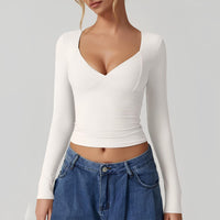 Élégante manche longue à col en V pour femmes - Parfaite pour toutes les occasions