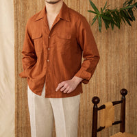 Chemise en lin pour homme - Coupe décontractée - à boutons - manches longues - deux poches sur la poitrine