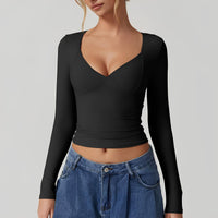 Élégante manche longue à col en V pour femmes - Parfaite pour toutes les occasions