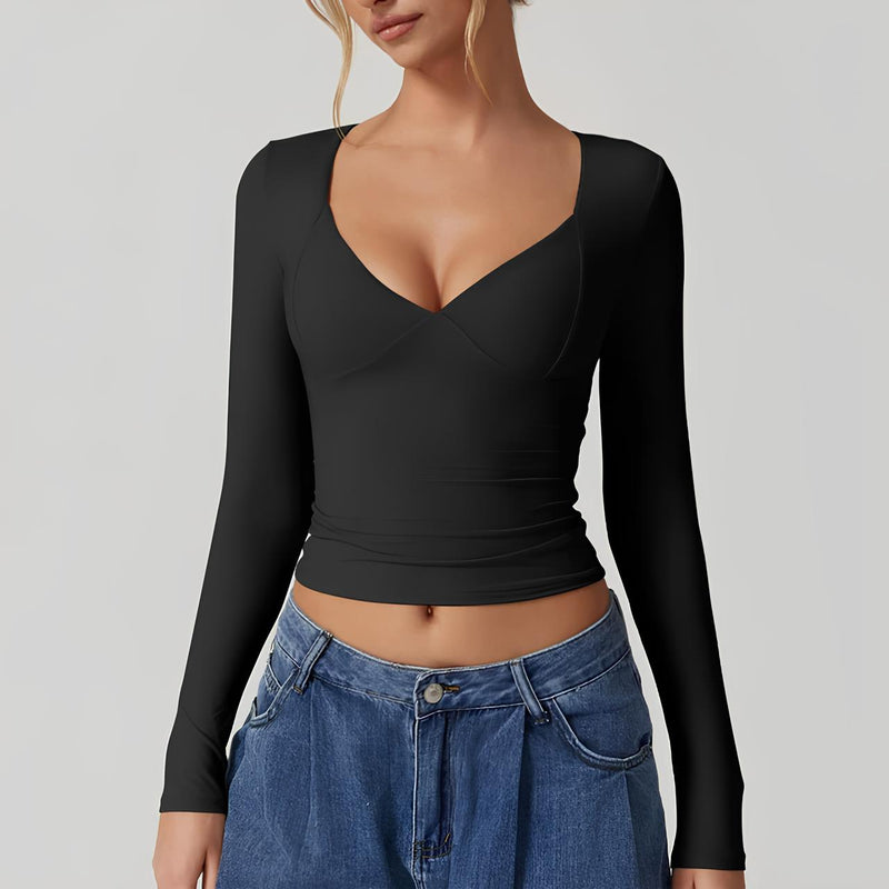Élégante manche longue à col en V pour femmes - Parfaite pour toutes les occasions