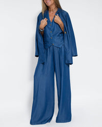 Tenue d'été élégante pour femme : pantalon large en lin 2 pièces et cardigan pour un look élégant et confortable