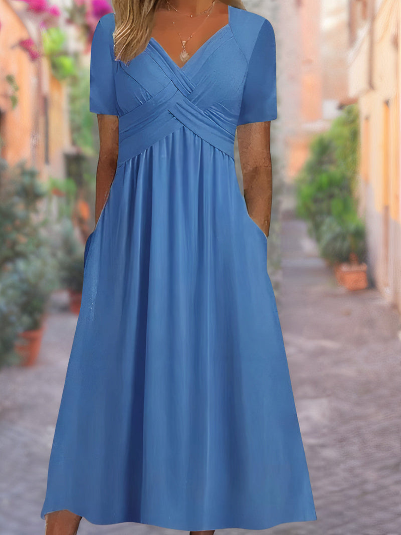 Robe d'été élégante à col en V - Confortable et aérée