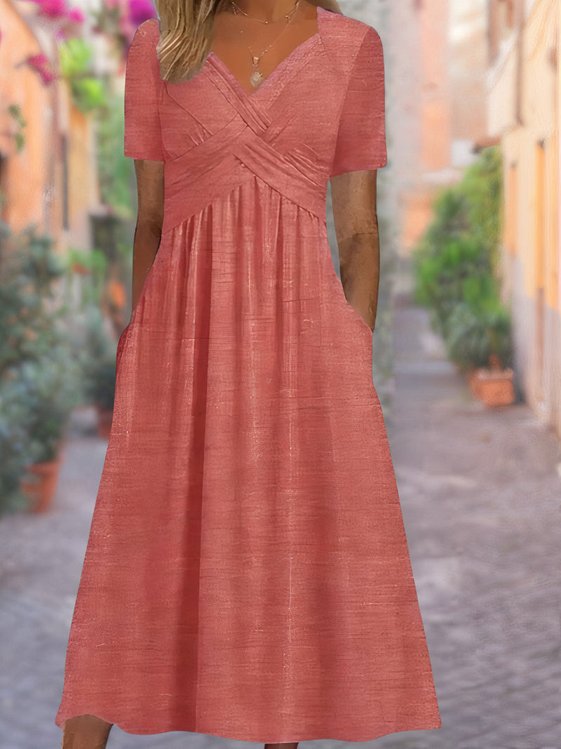 Robe d'été élégante à col en V - Confortable et aérée