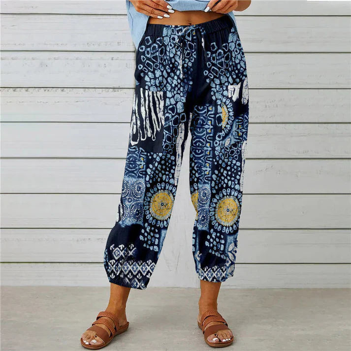 Pantalon d'été aéré à imprimé floral pour femmes - confortable et décontracté pour les journées décontractées