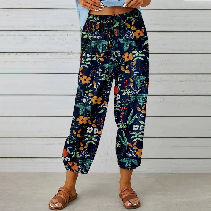 Pantalon d'été aéré à imprimé floral pour femmes - confortable et décontracté pour les journées décontractées