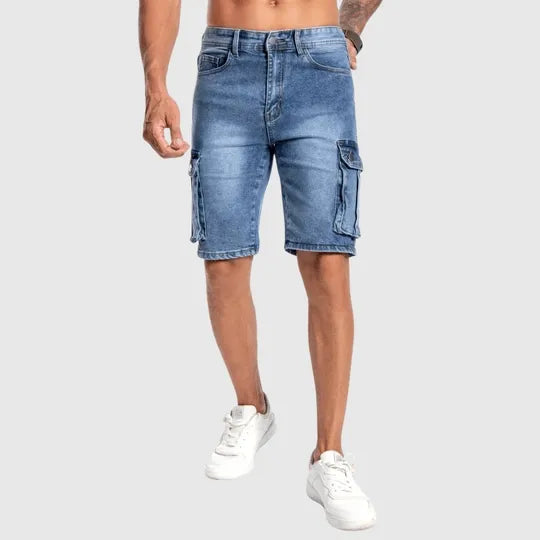 Short en jean cargo pour hommes - Résistants et mi-longue - Plusieurs poches pratiques - Coupe décontractée