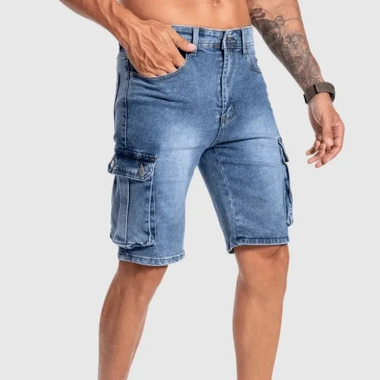 Short en jean cargo pour hommes - Résistants et mi-longue - Plusieurs poches pratiques - Coupe décontractée
