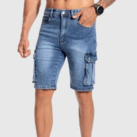 Short en jean cargo pour hommes - Résistants et mi-longue - Plusieurs poches pratiques - Coupe décontractée