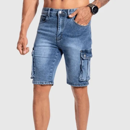 Short en jean cargo pour hommes - Résistants et mi-longue - Plusieurs poches pratiques - Coupe décontractée