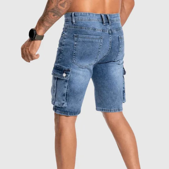 Short en jean cargo pour hommes - Résistants et mi-longue - Plusieurs poches pratiques - Coupe décontractée