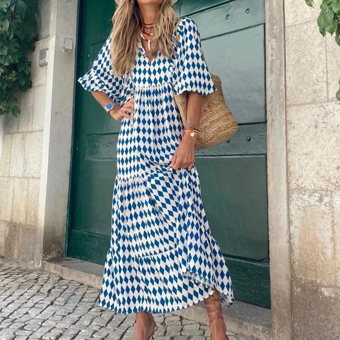 Robe Midi en Coton à Motifs Géométriques pour un Style Élégant