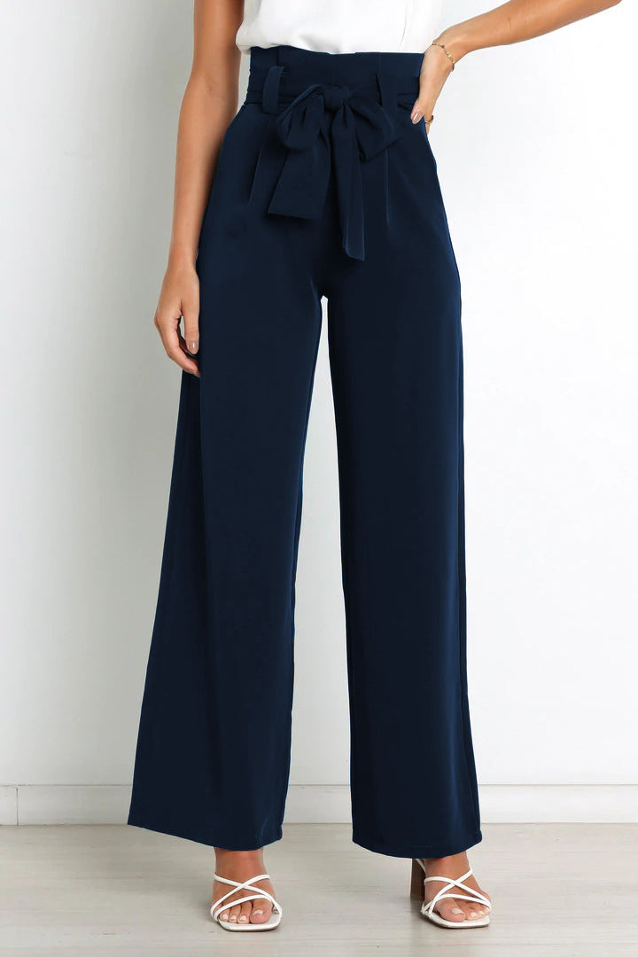 Pantalon élégant à taille haute avec nœud pour un look stylé
