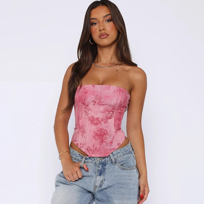 Top corset sans bretelles rose chic pour un look élégant