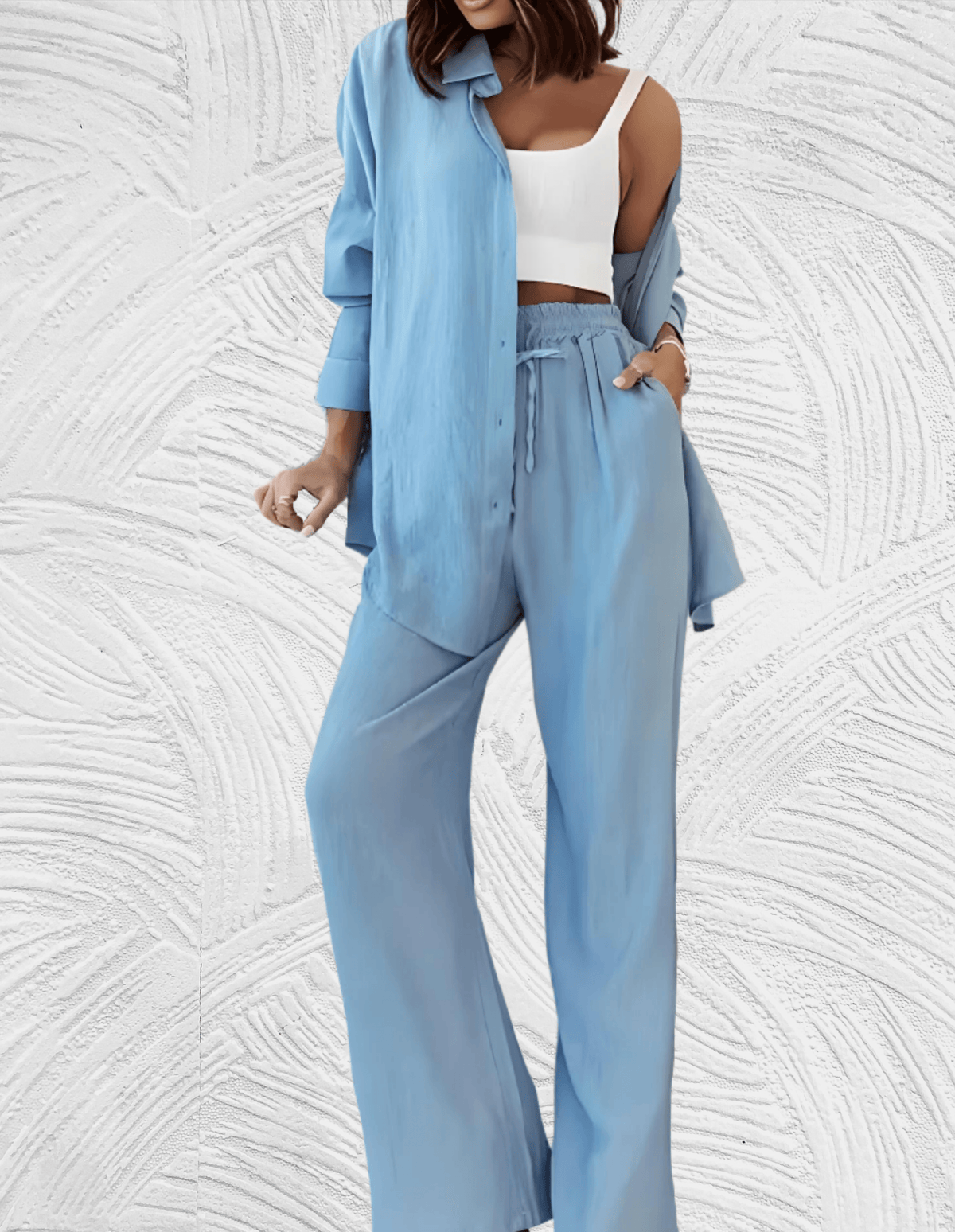 Ensemble chemisier 2 pièces et pantalon large pour femmes - tenue élégante et tendance