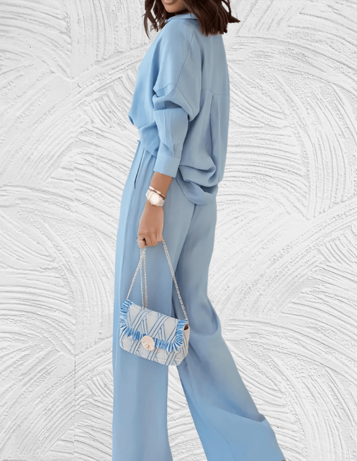 Ensemble chemisier 2 pièces et pantalon large pour femmes - tenue élégante et tendance